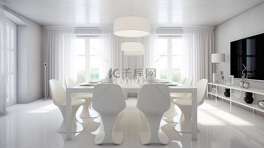 白色桌子子背景图片_优雅的用餐空间设有宽敞的白色桌子和数字设计的定制座椅