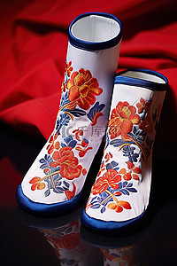 棉袜子背景图片_中国指甲花设计棉袜和一双刺绣袜子