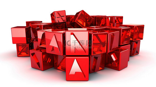 健康徽章背景图片_孤立的白色背景，具有红色 3D 立方体，带有艾滋病毒标志