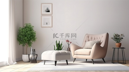 家居生活高品质背景图片_迷人的客厅舒适的扶手椅，配有时尚的咖啡桌和 D Cor 令人惊叹的家居室内模型高品质 3D 渲染