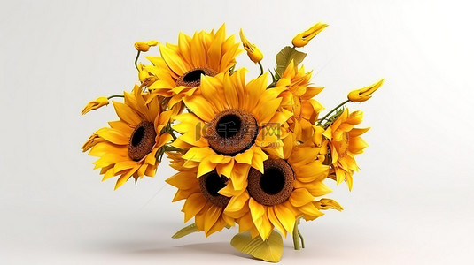 花卉向日葵背景图片_孤立的向日葵花束在 3d 渲染与卡通风格
