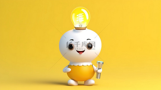灵感人物背景图片_手持灯泡和金钱的白色卡通人物的插图 3D 渲染