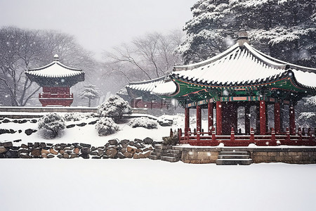 雪中​​的首尔宝塔