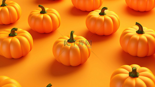 南瓜骷髅背景图片_橙色背景与万圣节南瓜图案的等距 3D 插图