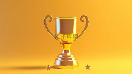 冠军图标背景图片_卡通风格 3D 金色奖杯杯，带有明星图标，终极冠军冠军概念