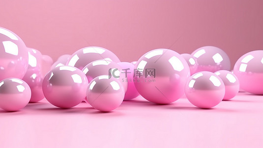 极简主义粉色柔和抽象海报背景中的 3D 渲染液体球体