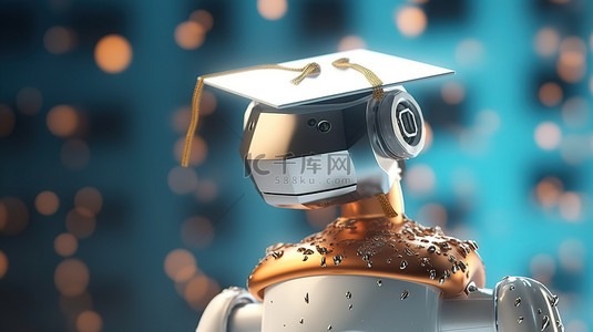 看电子书背景图片_机器人毕业生 3d 渲染机器学习概念