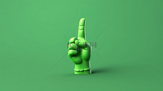 用食指指向的卡通手的绿色 3D 渲染