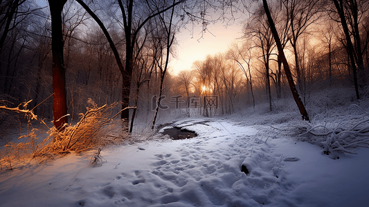 圣诞松树雪花背景图片_冬天林中小路背景