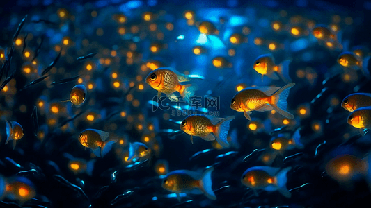 海底鱼群橙色亮光背景