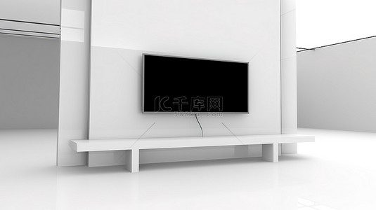 安装广告牌背景图片_贸易展台与空液晶电视安装 3D 渲染在白色背景