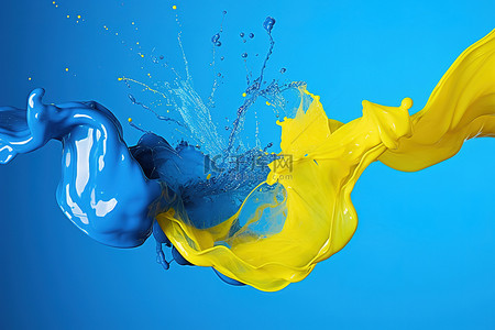 蓝色和黄色的液体油漆滴