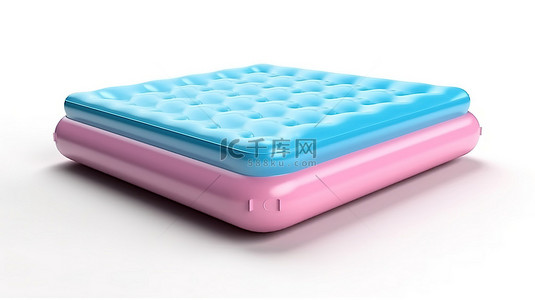漂浮背景图片_粉色和蓝色白色背景 3d 渲染的充气床垫水沙发床