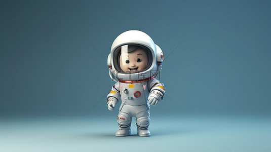 3D 渲染图像展示了一名穿着宇航服拖曳太空火箭的卡通宇航员