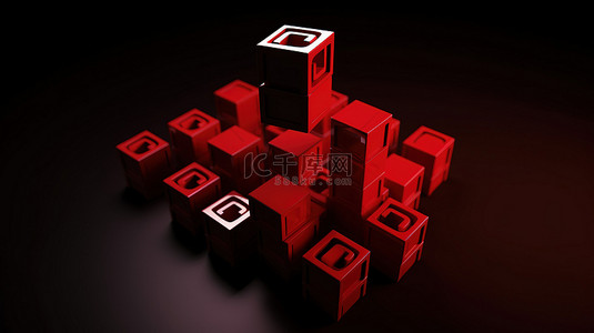 3D 渲染立方体块的插图，具有电话电子邮件网站和联系我们电子邮件营销符号