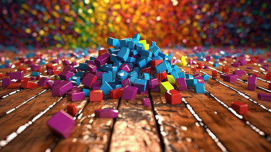 多孔砖层叠到彩色地板上的充满活力的 3D 渲染
