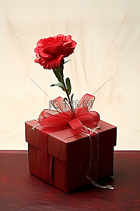 一朵小花坐在一个红色的盒子里
