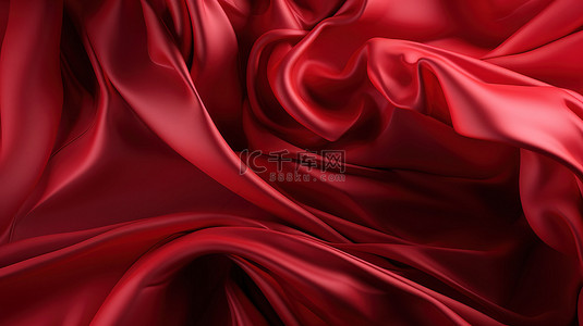 红色丝绸面料的抽象时尚背景 3d 渲染