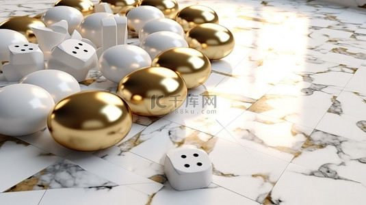 现代时尚的白色大理石 3D 插图，带有金色游戏主题
