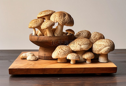 野生蘑菇背景图片_木桌上的野生蘑菇新鲜蘑菇