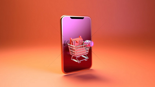 在线购物应用程序概念的 3D 渲染