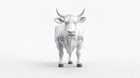 动物正面背景图片_从正面看到的 3D 渲染白色陶瓷牛