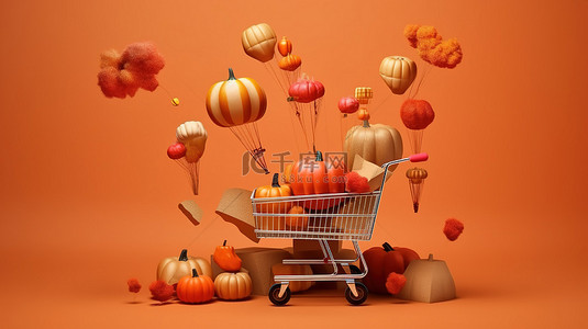 秋季灵感购物材料在令人惊叹的 3D 渲染中起飞
