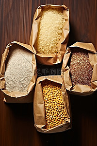 仁背景图片_旧棕色纸袋里有四种不同的谷物