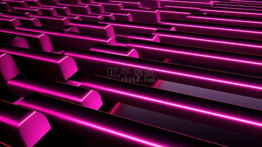 抽象发光的粉红色条纹交织在 3d 几何结构中