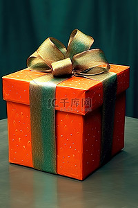 圣诞节的礼物背景图片_橙色和绿色的礼物盒，附有小金色蝴蝶结