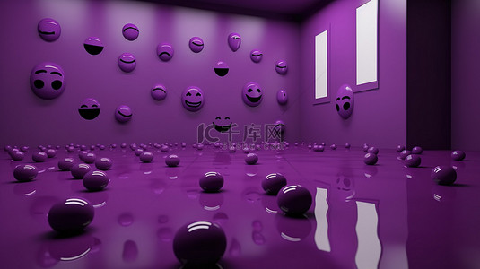 情感?背景图片_空紫色背景增强了 3D 渲染情感图标的情绪和感觉概念