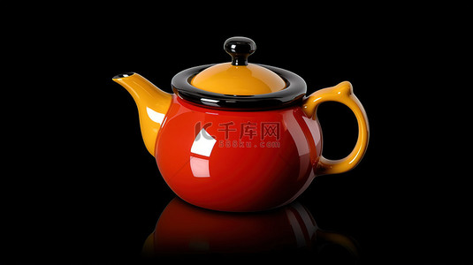 黑色和红色独立茶壶的 3D 渲染，完美的下午茶时间