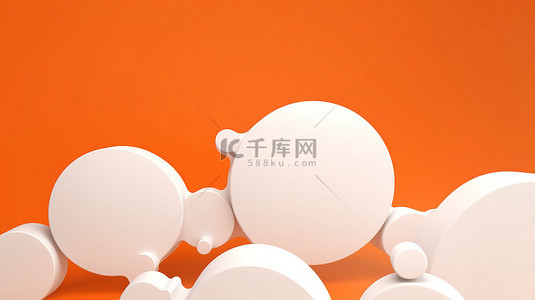 橙色横幅背景与孤立的 3d 白色气泡