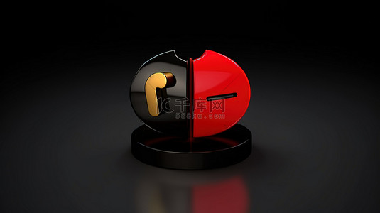 3D 插图圆形对话框，带有红色和黑色的不喜欢符号
