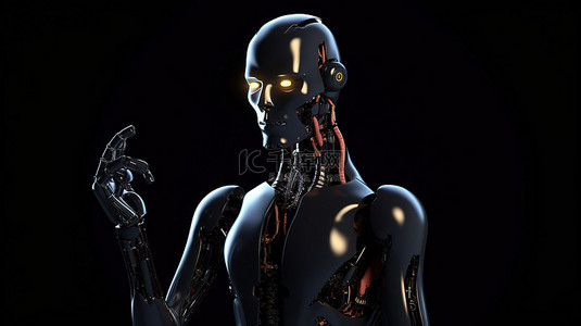 科技方案背景图片_3d 渲染的 android 机器人正在考虑一个问号