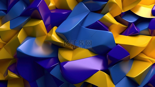 抽象插图，具有蓝紫色和黄色几何形状的 3D 渲染