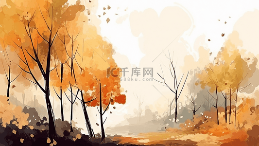 秋天黄色树叶背景图片_秋天水彩简约背景