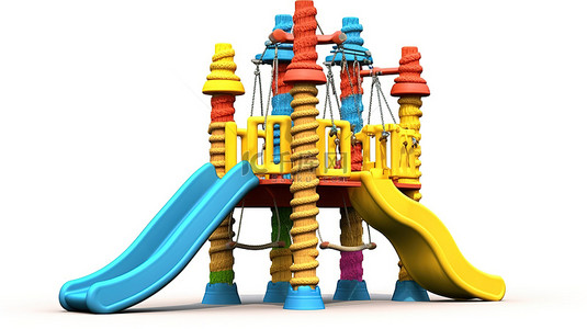 游乐场攀爬背景图片_双扭曲攀爬设备，用于儿童逼真的 3D 游乐场公园设计，隔离在白色背景上