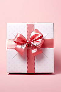粉红色背景上有红丝带的礼物盒