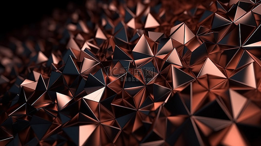玫瑰金三角形多边形中的抽象马赛克背景 3D 渲染