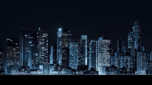 背景特色建筑背景图片_夜间大都市以市区和高耸的摩天大楼为特色的城市景观的 3D 渲染
