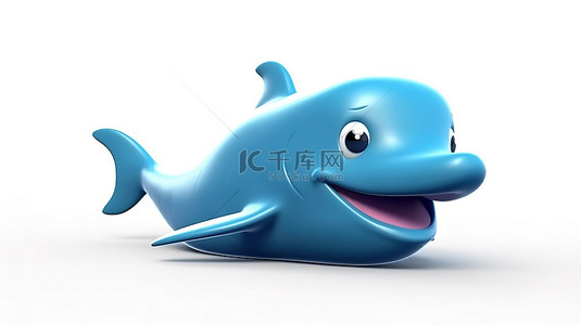 孤立的白色背景卡通鲸鱼的 3D 插图