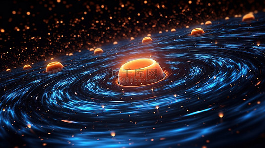 七彩背景图片_以蓝色和橙色星为特色的双星系统中充满活力的蓝色能量漩涡的 3D 渲染