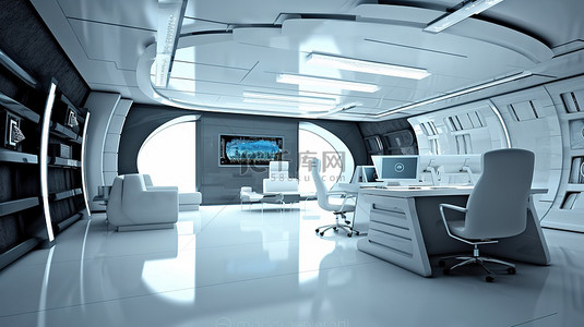 现代办公室室内设计未来派 3d 渲染
