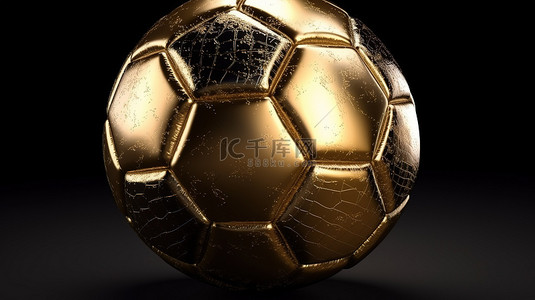 具有金色色调和独立剪切路径的皮革纹理足球的 3D 渲染