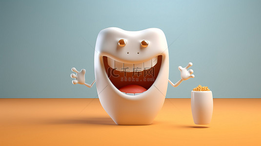 欢快的 3D 牙齿角色，营造出俏皮的氛围
