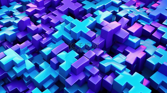 蓝色和紫色交叉的充满活力的混合令人惊叹的 3D 抽象插图