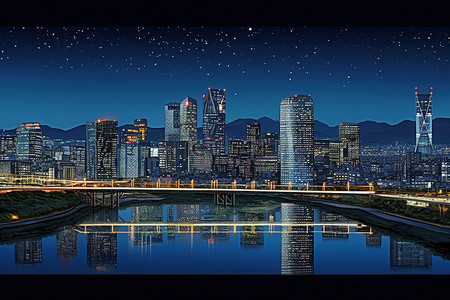 双子座星图背景图片_韩国一座灯火通明的城市的夜晚场景