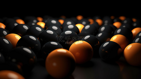 带有橙色球的石墨背景，为您在抽象设计 3D 渲染中的广告提供空间