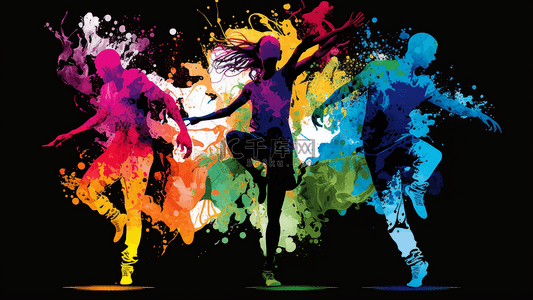 跑步彩色人物剪影背景图片_跳舞的人彩色抽象背景